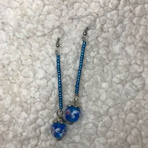 Blue beaded dangly earrings